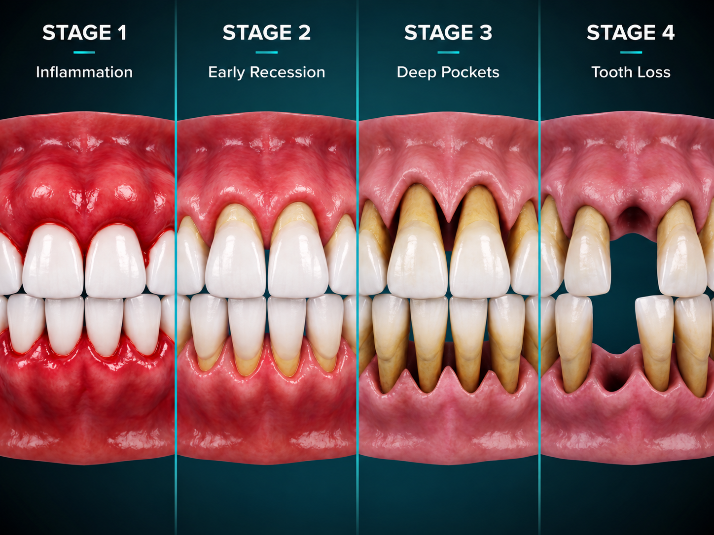 The four stages of gum recession